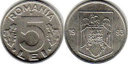coin Romania 5 lei 1993