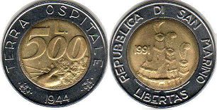 coin San Marino 500 lire 1991