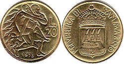 moneta San Marino 20 lire 1973