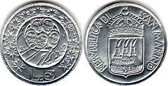 coin San Marino 5 lire 1973