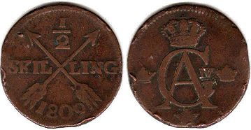 mynt Sverige 1/2 skilling 1809