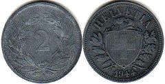 coin Switzerland 2 rappen 1944