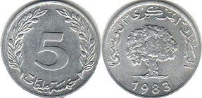 coin Tunisia 5 millim 1983