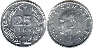 moneda Turkey 25 lira 1987