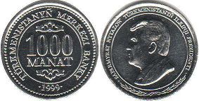 coin Turkmenistan 1000 manat 1999