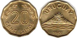 moneda Uruguay 20 centesimos 1981