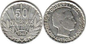 coin Uruguay 50 centesimos 1943