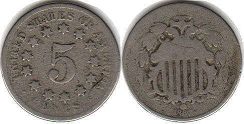 viejo Estados Unidos moneda 5 centavos 1867 Shield nickel