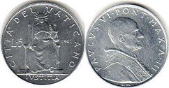 moneta Vatican 5 lire 1965