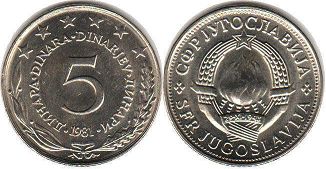 coin Yugoslavia 5 dinara 1981