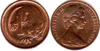australian coin 1 cent 1980 Elizabeth II