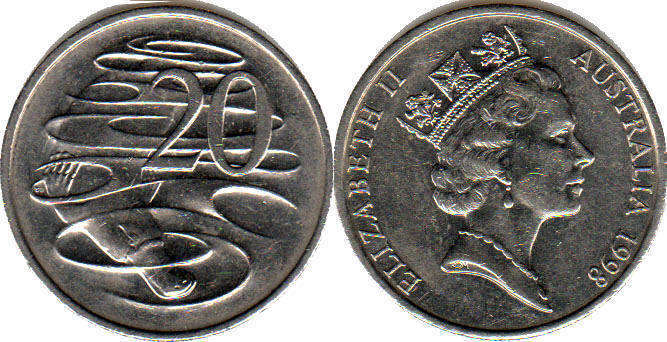 australian coin 20 cents 1998 Elizabeth II