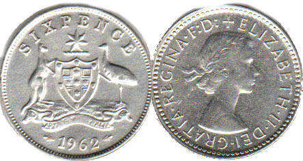 australian silver coin 6 pence 1962 Elizabeth II