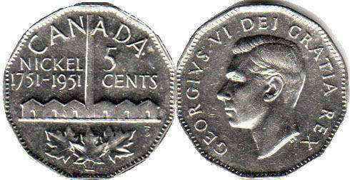 coin canadian commemorative coin 5 cents 1951