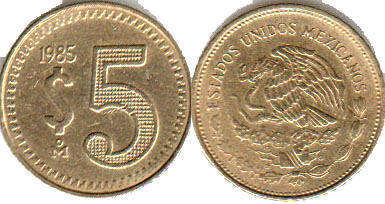 Mexican coin 5 pesos 1985
