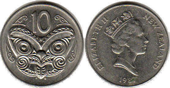 coin New Zealand 10 cents 1987
