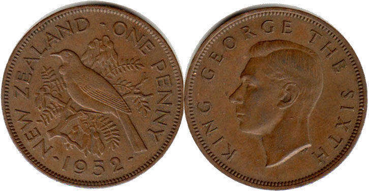 coin New Zealand 1 penny 1952
