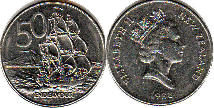 coin New Zealand 50 cents 1988