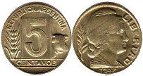 moneda Argentina 5 centavos 1947