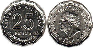 moneda Argentina 25 pesos 1968 Domingo Faustino Sarmiento