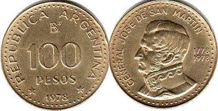 moneda Argentina 100 pesos 1978 San Martin