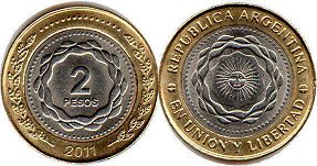 moneda Argentina 2 pesos 2011