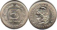 moneda Argentina 5 centavos 1958