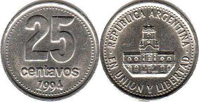 moneda Argentina 25 centavos 1994