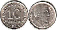 moneda Argentina 10 centavos 1951