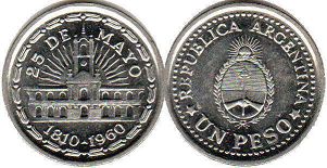 moneda Argentina 1 peso 1960 destitución del virrey Españo