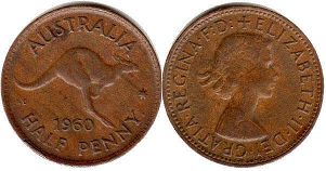 australian coin 1/2 penny 1960 Elizabeth II