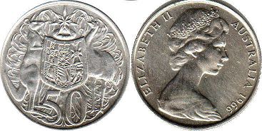 coin australian silver coin 50 cents 1966 Elizabeth II