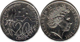 australian commemmorative coin 20 cents 2001