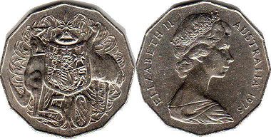 australian coin 50 cents 1975 Elizabeth II