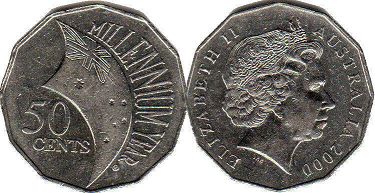 australian commemmorative coin 50 cents 2000