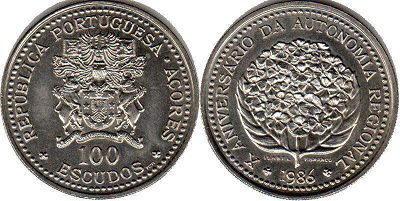 coin Azores 100 escudos 1986