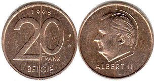 pièce Belgique 20 francs 1998