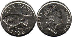 coin Bermuda 5 cents 1988