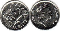 coin Bermuda 10 cents 1988