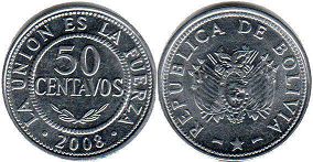 moneda Bolivia 50 centavos 2008
