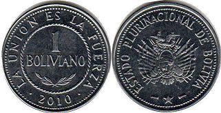 coin Bolivia 1 boliviano 2010