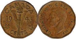  moneda canadiense conmemorativa 5 centavos 1943