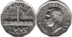 piece canadian pièce commémorative 5 cents 1951