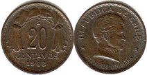 moneda Chille 20 centavos 1948