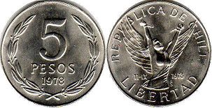 moneda Chilli 5 pesos 1978