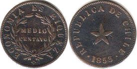moneda Chille medio centavo 1853