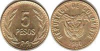 moneda de 5 pesos colombianos 1990