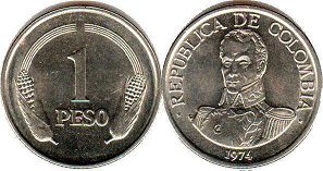 moneda Colombia 1 peso 1974