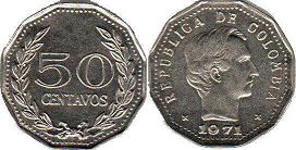 coin Colombia 50 centavos 1971