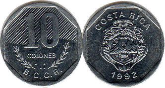 moneda Costa Rica 10 colones 1992